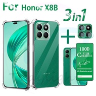 3 in 1 Transparent Shockproof Phone Case For Honor X8B Case Honor X7B Ceramic Screen Protector X7 X7A X8 X8A X7B 5G Shock-Absorbing Casing Camera Lens Film