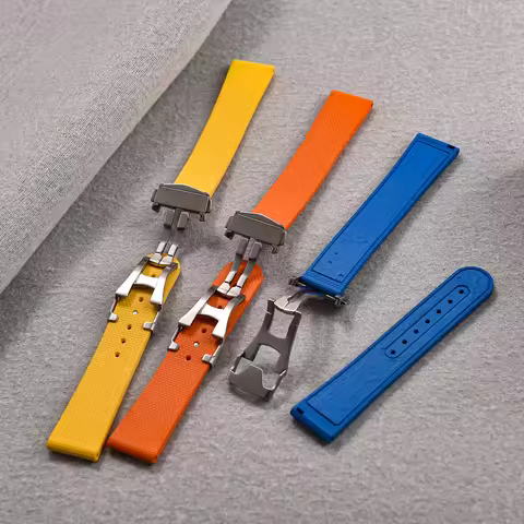Unisex Premium 20mm Fluororubber Watch Bands Butterfly Clasp Quick Release Rubber Watch Strap for Om