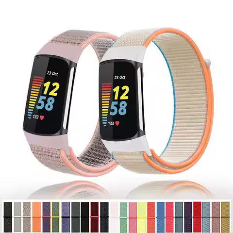 Nylon Strap for Fitbit Charge 5 Smart Watch Sports Nylon Weave Loop Bracelet Wristband Correa Pulser
