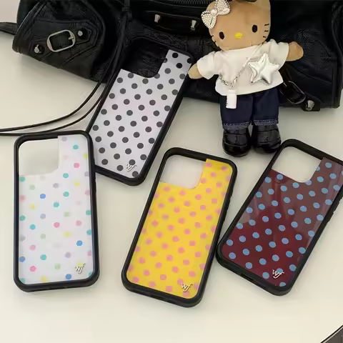 Fashion Wlidflower cute polka dot phone case for iPhone 12 13 14 15 16 17 Pro Max WF Black white bro