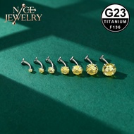 1PC Titanium Floating Navel Ring Yellow Cubic Zircon Rook Piercing 4-14mm Curved Barbell Piercing