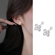 925 Silver Needle Screw Four Leaf Clover Ear Stud Spiral Ear Bone Stud Korean Simple Flower Zircon Earrings