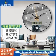 [48H Shipping]Radio Wave Automatic Clock Wall Clock Living Room with Calendar Home Fashion Simple Modern Clock Wall Hanging Noiseless Clock