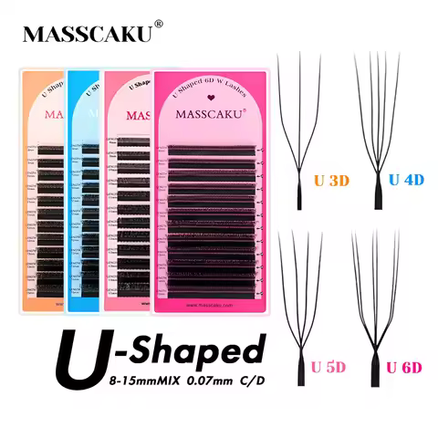 MASSCAKU 3D/4D/5D/6D U Eyelashes 8-15mm Mixed Length U Design Without Scattering Roots Extensiones D