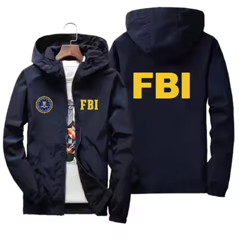 2024 New Men's Jacket High Quality FBI Printed Outdoor Sports Jacket Spring Hooded Windproof Fashion