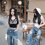 Áo croptop 3 lỗ cài cúc ngực có mũ áo sát nách dáng ngắn TS10