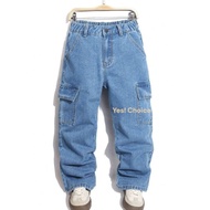 yes choice) Kid's Baggy Jeans Six Poket Boys And Girls Bought Style Unisex Ready Stock Light Blue 🇲🇾