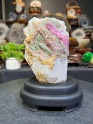 tourmaline watermelon raw stone with stand base🔮天然高等原矿水晶 ➡(旺夫石) 🍉西瓜碧玺 天然色彩鲜艳 🆓附送: 实木底座w 原矿西瓜碧玺高: