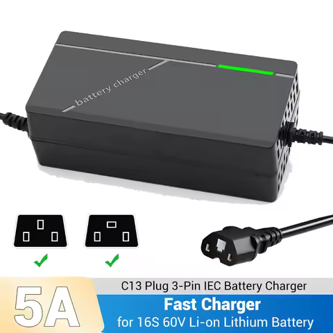 67.2V 5A Fast Charger for 16S 60V Li-on Lithium Battery C13 Plug 3-Pin IEC Electric Vehicle Charger