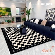 French Living Room Rug Retro Black and White Checkerboard Sofa Coffee Table Cushion Home Large Area 