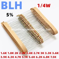 100PCS 0.25W Carbon Film Resistor 1/4W 5% 1.6K 1.8K 2K 2.2K 2.4K 2.7K 3K 3.3K 3.6K 3.9K 4.3K 4.7K 5.