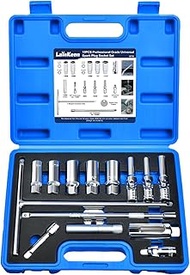 LainKeen 15pcs Magnetic Spark Plug Socket Set with T-Shaped Extension Bar, Spark Plug Gapper, Univer