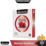 Okamoto Strawberry 53 มม. กลิ่นสตรอเบอร์รี่หอมหวาน กระชับสรีระท่านชายพอดี ไม่ระบุสินค้าหน้ากล่อง