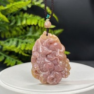 高品質珊瑚玉吊墜冰潤高瓷玉化檸檬片粉紫色手雕九尾狐祥瑞好運