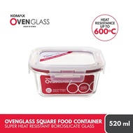 , Komax Oven Glass Square Food Container 520ml | BPA Free | Airtight and Leak Proof Food Keeper