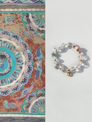 原創手工異形白水晶大漆珠綠松石繡球手串好運手鏈生日禮物