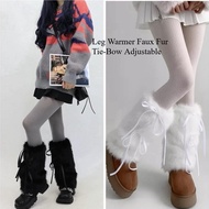 Feelme KK-614 Leg Warmer Faux Fur tie bow Y2K Style Sweet for autumn and winter paired with soft Fur