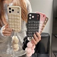 3D Plaid Soft Fur Plush Phone Case Wrist strap For OPPO F11 F19 F21 F21S F23 F27 F29 F31 Pro Plus Fi