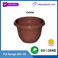 pot bunga ukir 45 / pot bunga besar / pot bunga plastik - cokelat