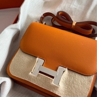 有購證🩷 Hermes mini Constance 19，EC皮C刻橙黃色銀扣，配有防塵袋、小票盒子