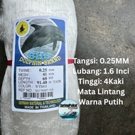 025MM X 41MM (1.6 Inci") X 60MD X 91.4Mtr Jaring Pukat Ikan / Mata Lintang / Isi Kosong / Warna Puti