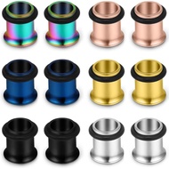 Hoeudjo 12PCS Gauge Tunnel Kit 12G-00G Surgical Steel Ear Gauges Earrings Plugs Stretching Set Singl