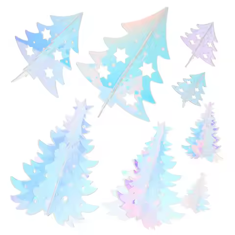8Pcs Small Acrylic Christmas Trees Reflective Mirror Surface 3D Holographic Table Centerpiece for Fi