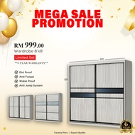 Wardrobe - 8 x 8 FT Wardrobe / (+-) 8 X 8 FT Sliding Wardrobe / Large Hanging Space / Anti-Jump / Gl