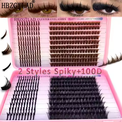 HBZGTLAD eyelash book bottom+spiky eyelash clusters black and brown eyelash clusters 60-160D eyelash