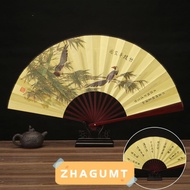 ZHAGUMT366HT Hand Fan, Ancient Summer 33.33CM Folding Fan, Chinese Vintage Style Cool Wooden Handle 