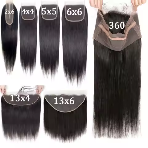 Brazilian Straight Lace Closure Human Hair 2x6 4x4 5x5 6x6 Lace Closure Straight 13x4 13x6 HD Lace F