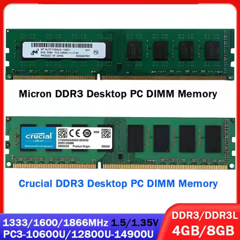 Crucial Micron Memoria Desktop RAM DDR3 DDR3L 4GB 8GB 1600MHz 1333 1866MHz DIMM Memory PC3L-12800U 1