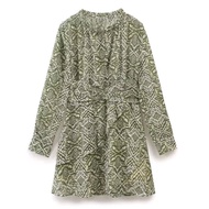Green Retro Pattern Mini Dress Chiffon 75382 (TS)