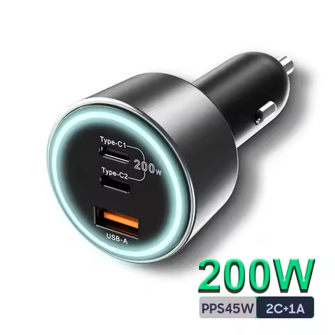 200W USB C Car Charger PD 100W Type-C Car Charger QC5 PPS 45W Super Fast Charging for MacBook Pro iP