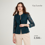 Guy Laroche womans jacket Luxury Lace light jacket แจ๊คเก็ตผู้หญิง คอกลม แขนสามส่วน สีเขียว GAFFDR