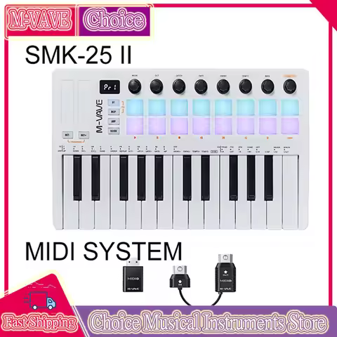 SMK-25 II MIDI Pad Controller Keyboard USB Mini 25 Key,16 RGB Drum Pads,8 Knobs and Music Production
