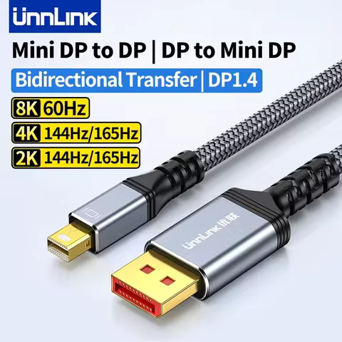 Unnlink 8K Mini DisplayPort to DP 1.4 Cable Bidirectional 4K 144Hz/2K 165Hz Mini DP Thunderbolt 2 to