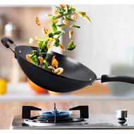 Non Stick Durable Deep Frying Wok Pan with Pot Cover 32CM Large Capacity Cast Iron Wok