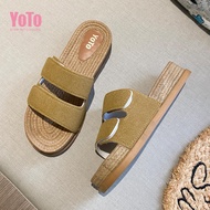 YOTO 5cm Platform Sandals For Women Woven Wedge Slippers Velcro Double Strap Comfortable Sandals