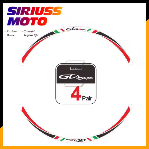 Motorcycle 12" Wheel Reflective Sticker Kit Case for Vespa Sei Giorni GTS 300 300ie Touring Rim