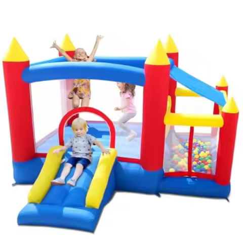 Inflatable Bounce House with Ball Pit Room for 3-6, Indoor Bounce House with Slide, Blow Up Jumping 