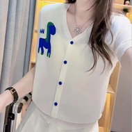 HY0620L _ Summer New Style Korean Style Minimalist Style Jacquard Pony Knitwear Women Cardigan Loose