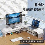 雙機位電腦顯示器增高架【角度可調|單雙屏切換】多屏支架 免安裝角落轉角置物架 平板筆記本螢幕置物架 可旋轉桌面整理收納架 (白色) - MD-L18W-00