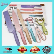 Colourful Sharp Knife Set 6 in 1 Knife Gift Set EVERRICH Brand Wheat Straw Coating. Set 6 in1 Pisau 
