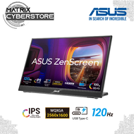 ASUS ZenScreen MB16QHG Portable Monitor - 16", 16:10 WQXGA (2560 x 1600) IPS panel, 120 Hz refresh rate, DisplayHDR™ 400, 100% DCI-P3, L-shaped kickstand, tripod, USB Type-C®, HDMI®, Flicker Free, Low Blue Light, FSC Mix-certified
