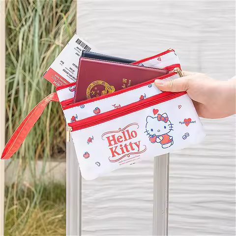 New Sanrio ID Bag Hello Kitty Passport Storage Bag with Three Layers of Mesh for Change Receipts, Pr
