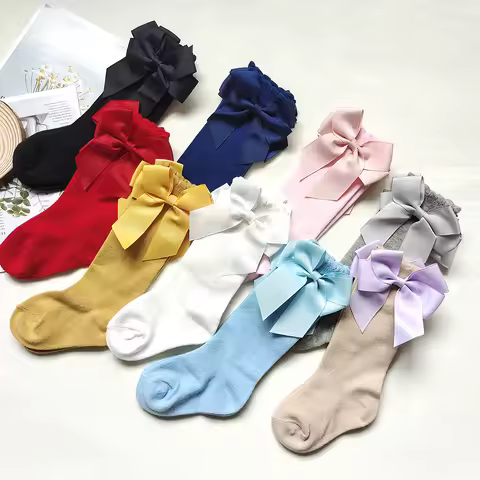New Girls Socks Big Bows Cotton Cute Children Sock Soft Baby Long Tube Socks Kids Princess Knee High