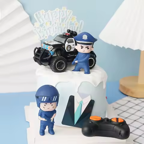 Police Cake Toppers Policewoman Male Policeman Plane Handcuffs Call Machine Decoration Happy Birthda