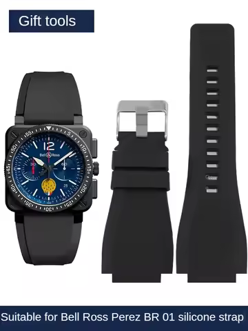 Compatible With Bell Ross Series Waterproof PU Silicone Watch With Black Rubber Raised Interface For
