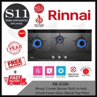 Rinnai RB-3CGN 3 Inner Burner Built-In Hob Schott Ceran Glass (Black) Top Plate + 1 Year Local Warranty